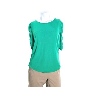 Adrianna Papell Womens Ruffle‎ Sleeve Blouse Size Medium Polka Dot Shirt Green